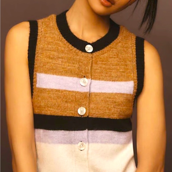 Anthropologie Maeve Multicolor Striped Button Front Sweater Vest Size Large - Picture 1 of 4